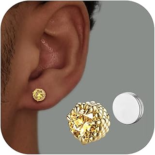 Magnetic Earrings for Men Women - 5A Shiny CZ Dragon Claw Punk Hypoallergenic Stainless Steel Non Piercing Clip on Fake Earrings Studs Gold Silver Black 5/6.5/8MM Not Easy to Fall
