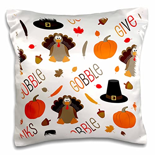 3dRose Janna Salak Designs Gobble Cute Thanksgiving Patten (pc-310669-1) Pillow Case, White