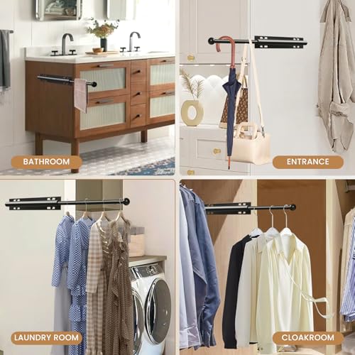 Luvenia Valet Rod For Closet Pull Out Closet Valet Rod Slide Out Adjustable 12in Heavy Duty Stainless Steel Closet Rods For Hanging Clothes Laundry Room, Bedroom, Bathroom(Black)