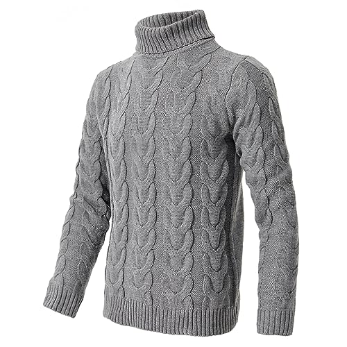 Men's Mock Turtleneck Sweater Casual Cable Knit Long Sleeve Pullover Sweater Slim Fit Twist Knit Sweater