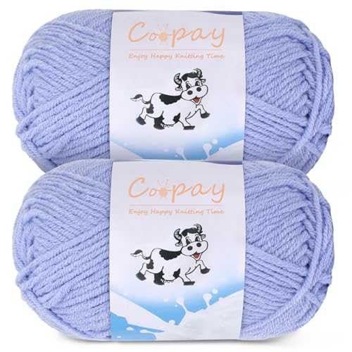 Image of Coopay Yarn for Crocheting Knitting, Crochet Yarns, 2 x 1.76oz - 120yds - 60% Cotton 40% Acrylic Blend Yarns, Granny Square Blanket Yarn (Blue Purple)