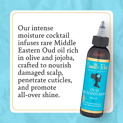 Camille Rose Oud Rich Infusion Hair Oil, For Dry Lifeless Tangled Hair, Detangles Smooths & Hydrates 4 Fl Oz #TOP1