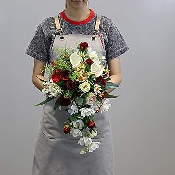 Red Waterfall Wedding Bouquet Vintage White Bridal Roses Artificial Water Drop Bride Flowers Bouquets