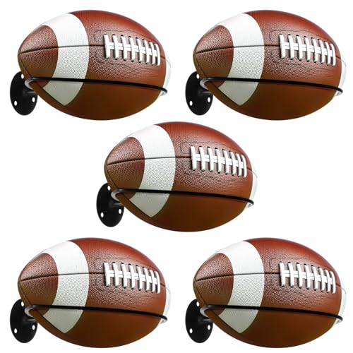 Image of TIMCORR Wall Mounted Football Holders, 5 Pcs Rugby Display Racks with Expansion Screws, Space Saving Sports Ball Storage Stands, Universal Organization and Storage Units for Soccer, Basketball
