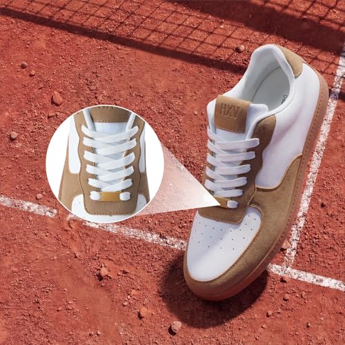 Image of HXV Women Fashion Sneakers Casual Tennis Shoes Retro Trendy Low Top Lace-Up Breathable Non Slip Lightweight Comfortable Zero Drop Cute Flat Walking Shoes