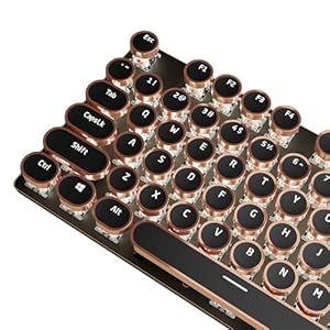 Teclado mecánico para juegos estilo máquina de escribir, retroiluminación LED blanca, interruptores blancos NKRO de 104 teclas, teclas redondas retro, botón de volumen de anillo dorado, panel