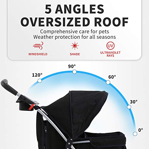 HCY Dog Stroller,Cat Stroller Pet Stroller 4 Wheels for Small Medium Dogs Folding Carrier with Cup Holder Storage Basket for Travel,City Walk,Park Trip (Black)