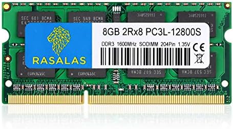 Rasalas 8GB PC3L-12800S DDR3 1600mhz Laptop RAM DDR3L 1600 2Rx8 PC3-12800S 8GB 1.35V 204-Pin CL11 Dual Rank Ram Laptop Chips