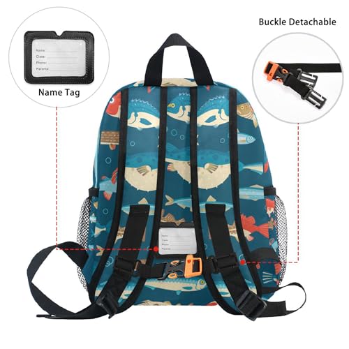 Custom Kid's Name Backpack, Colorful Fish Toddler Backpack for Daycare Travel Personalized Name Preschool Book Bag Children Kindergarten Bag for Boys Girls4