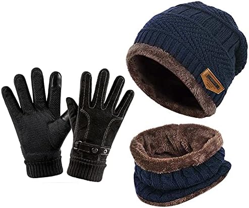 YULOONG Winter Beanie Hat Scarf Gloves Set Knitted Hat Neck Warmers Touch Screen Driving Gloves for Man Women