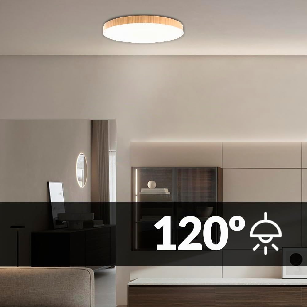 M Ledme - Plafoniera Led Legno Neox 36W, ø40 cm, CCT Dimmerabile da Luce Fredda a Luce Calda, ideale per Cucina, Balcone e Camera da Letto.