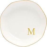 Yoqanr Personalized M Monogram Ceramic Jewelry Tray Ring Dish - White 4.75" Engagement Wedding Birthday Gift for Women