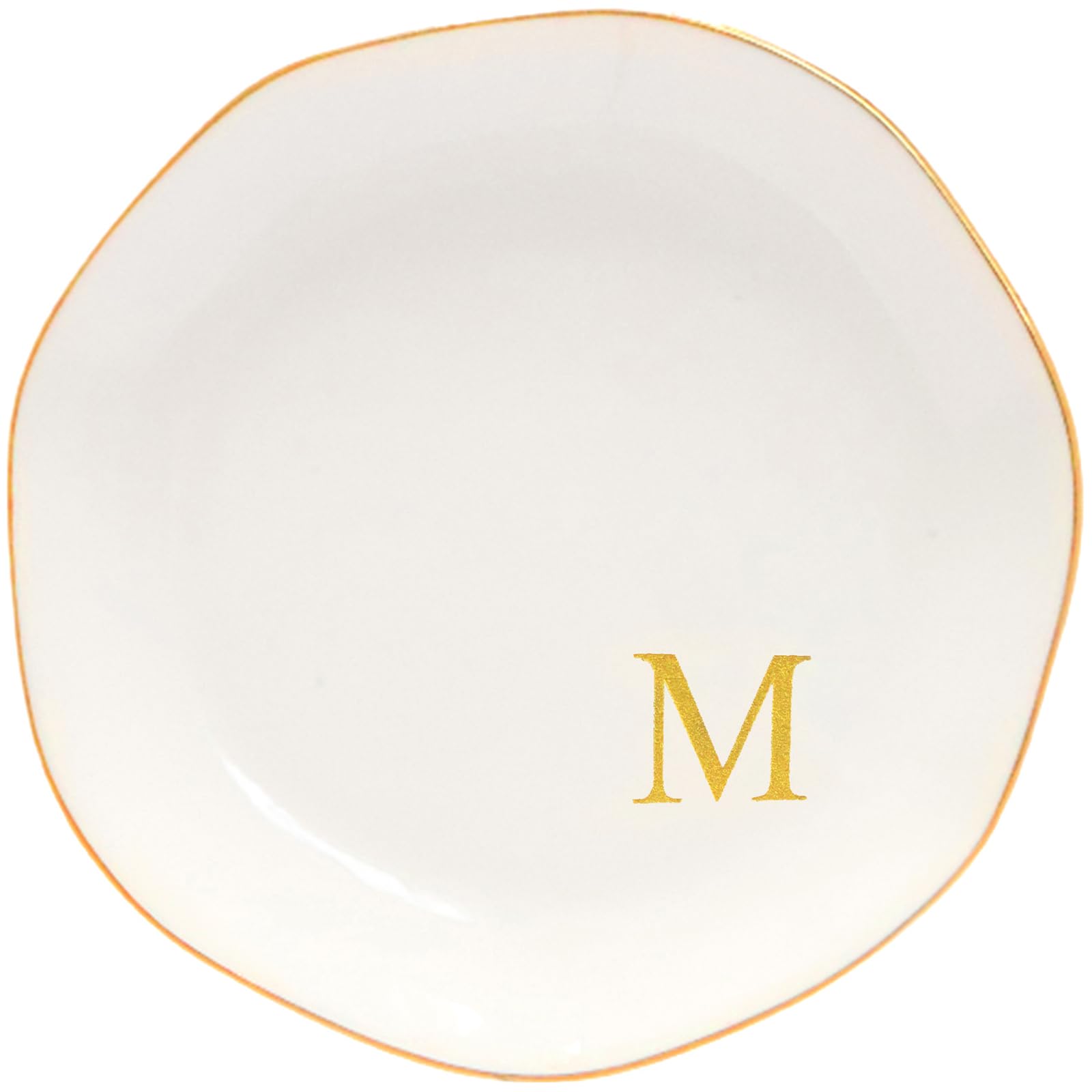 Ceramic Jewelry Tray Initial Ring Dish Personalized M-Monogrammed Engagement Wedding Gifts, for Birthday Mother's Day Christmas for Women, Ceramic White 4.75" (M)