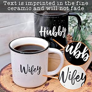 Mainevent wifey hubby mugs set of 2 coffee mug 11 ounce husband wife gift his hers coffee cup  urban country home decor