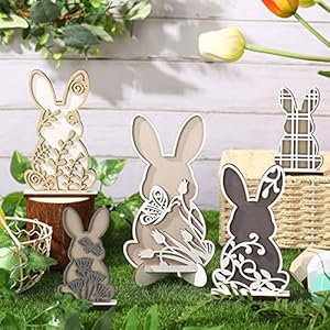 Ferraycle 5 pieces bunny table decorations wooden bunny signs for home wood rabbit tiered tray easter decorations for farmhouse party supplies  urban country home decor