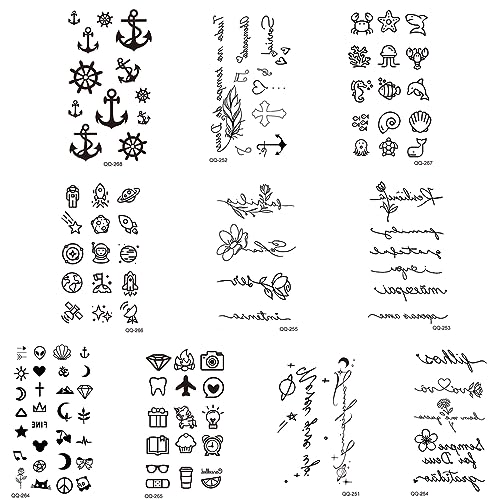 LYQNIHOB 10 Hojas de Tatuajes Temporales Negros, Impermeables para Adultos y Niños Falsos Tatuajes para Hombres y Mujeres