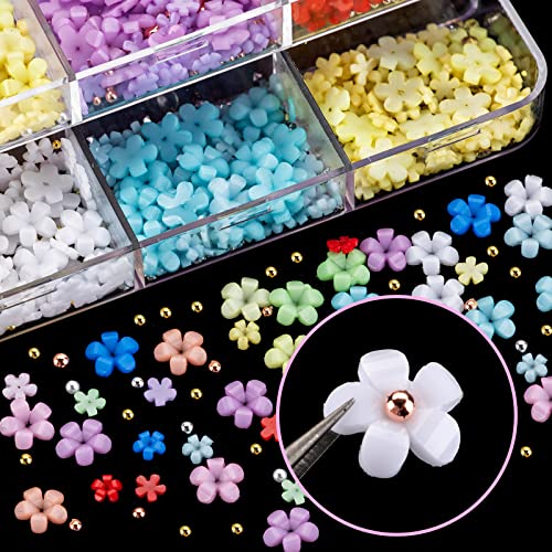 Noverlife 12 Grids 3D Flower Nail Charms, 3D Acrylic Flower Nail Art Rhinestones, 2 Boxes Mixed Color Blossom Spring Nail Jewelry With Gold Silver Pearls For Diy Crafts Women Girls Manicure Decor #TOP3
