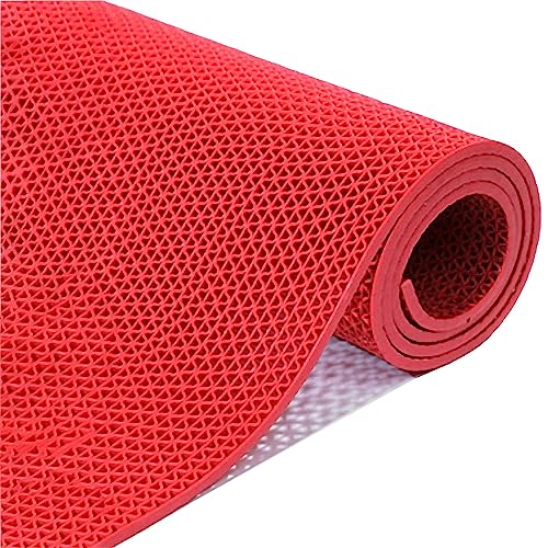 Tapis de sol antidérapant en PVC rouge 90x300 cm pour zone humide