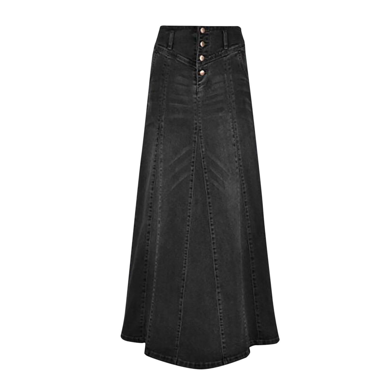 Gonne da donna elasticizzate, gonne estive da donna, gonna in denim con bottone frontale e svasato per un casual