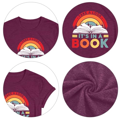 Image of Take a Look It's in a Book Shirt for Women Funny Reading Rainbow Graphic T Shirt Book Lover Gift Tee Tops