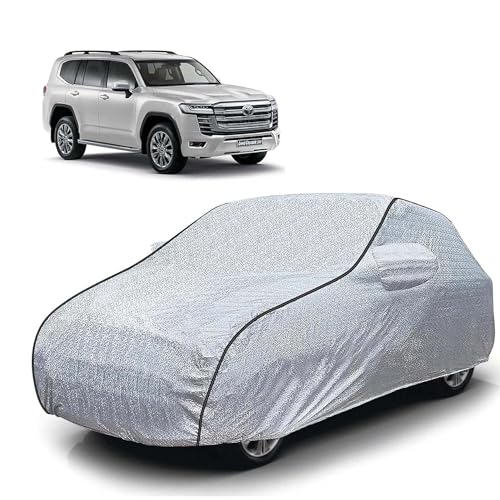 Image of Sulfar 100% Waterproof Car Body Cover Compatible with Mirror for Toyota Land Cruiser 300 (Triple Stitched, Full Bottom Elastic, Magic Silver with Black Piping)