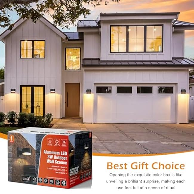 Modern Aluminum Porch Sconce Lights - LED Exterior Wall Sconce, Waterproof, 8W, 3000K for Garage Enterway