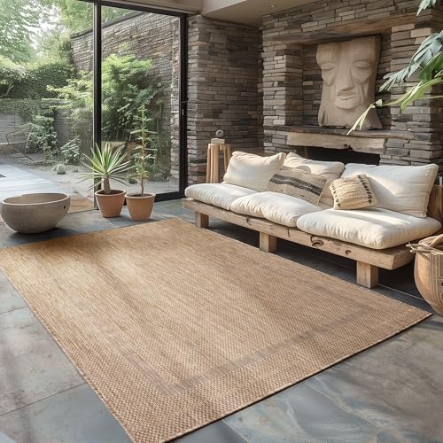 Carpettex Outdoor Teppich Wetterfest 60 x 100 cm Läufer, Sisal Optik, Beige - Ideal für Balkon, Garten, Terrasse und als Küchenläufer - Draußen Teppich Waschbar, Flachgewebe, Wasserfest, Pflegeleicht