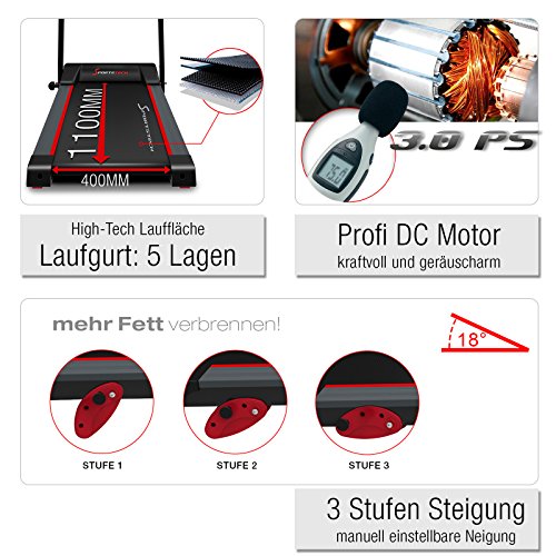 Sportstech F15 Laufband – Deutsche Qualitätsmarke - Video Events & Multiplayer APP & LCD Display, inkl.Bluetooth, 3 PS, 12 KM/H, 17 Programme und Tablet-Halterung – kompakt klappbar verstaubar - 4