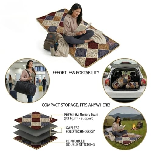 Image of Floor Mattress with Memory Foam for Extra Bedding | Multi Colored Lightweight Portable Rolling Mat for Travel Yoga Outdoor & Camping | Size: 72x36x0.8 Inch
