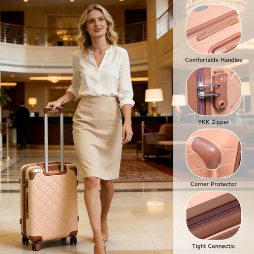 Image of Lightweight hardside luggage sets Suitcases with Spinner Wheels YKK Zipper TSA Lock, ABS+PC hardshell 4 Piece Luggage Set for Weekend Getaways & Travel Business (14 /20 /24 /28 Pink)