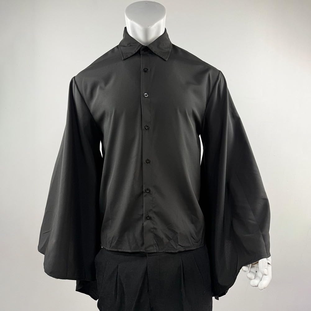 BlissfulAbode Chemise décontractée vintage pour homme avec col à revers boutonné, manches longues évasées, coupe ample