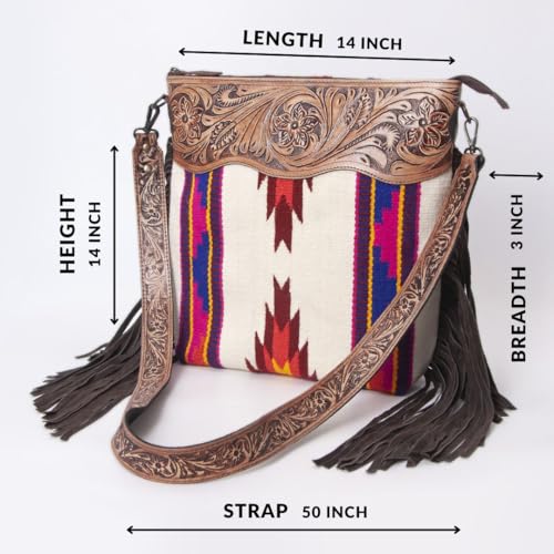 Women’s Cowhide Leather Crossbody Bag – Western Style Purse with Tooled Leather Accents and Adjustable Strap4