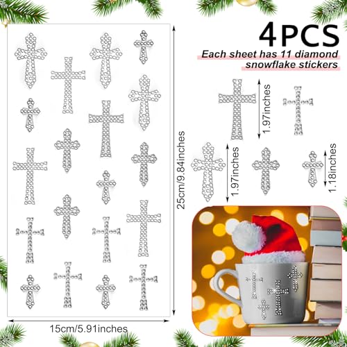 Image of Epakh 84 Glitter Bling Rhinestone Sticker, Cross, Silver | Self Adhesive Gem Stickers for Phone Laptop Car Face Makeup, Sparkly Crystal Rhinestone Decals for Gifts Craft Projects