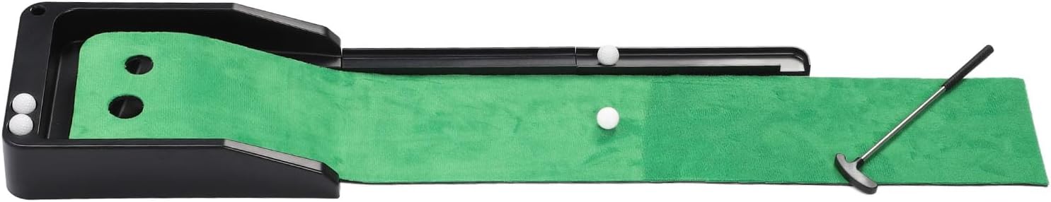Golf Putting Green Mats Set for Indoor, Golf Practice Putter Trainer Automatic Ball Return Tracks Portable Golf Putt Turf Ball Putting Practice Set for Home Office