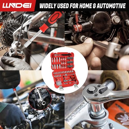 Llndei 106Pcs 1/4-Inch Drive Socket Set With Wrench,Cr-V Steel Kit, Ratchet Handle, Screwdriver Bit Set And Magnetic Pickup Tool,With 11X8X2.5-Inch Carrying Case thumb #6