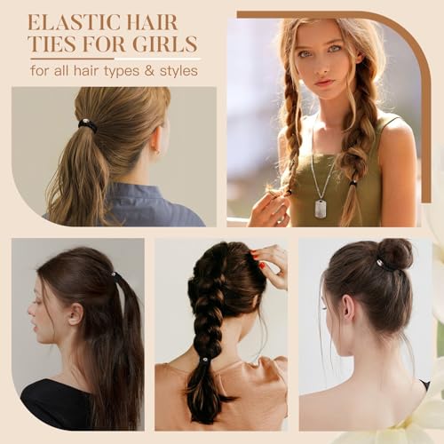 Image of FORENEE Hair Ties No Damage - 60PCS Ponytail Holders - Elastic Hair Ties for Thick Hair - Braided Hair Bands for Women Girls's Hair - Black
