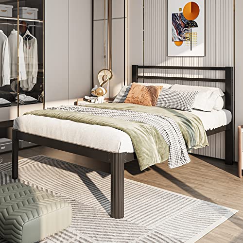 Woozuro Twin-Xl Bed-Frames With Headboard, 14 Inch Heavy Duty Meta Bed Frames No Box Spring Needed, Round-Corner Leg Design Mattress Foundation, Easy Assembly Noise Free, Black #TOP8