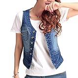 Jade Hare Women's Cotton Button Up Short Slim Denim Vest Sleeveless Jean Waistcoat Jacket (Dark...