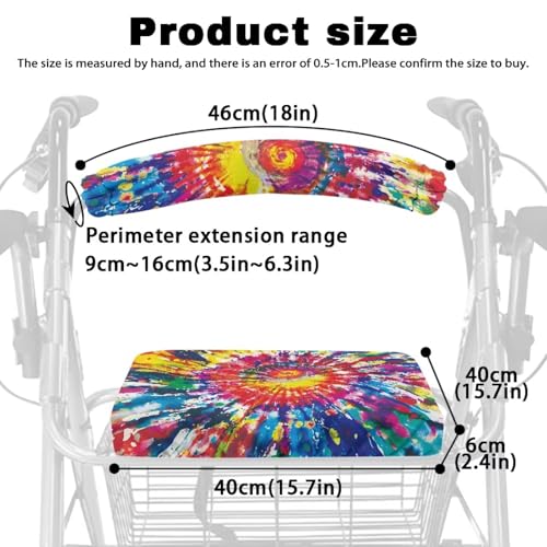 Image of Tie-Dye Rollator Walker Seat and Backrest Covers Universal Walkers Seat Covers Soft Rollator Accessories for Seniors Women Men