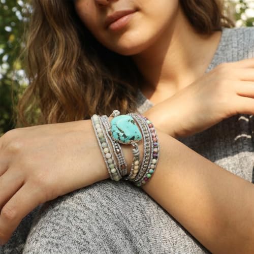 Image of YGLINE Boho Handmade Wrap Leather Tube Crystal Stone Bracelet for Women