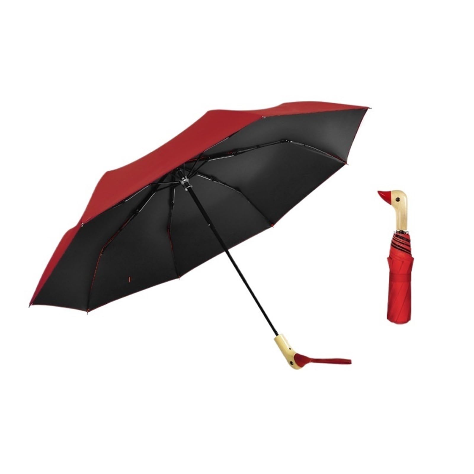 Kortran Black Red 1 Piece Duck Folding Umbrella, Duck Head Umbrella, Sun Protection, Compact(Black Red)