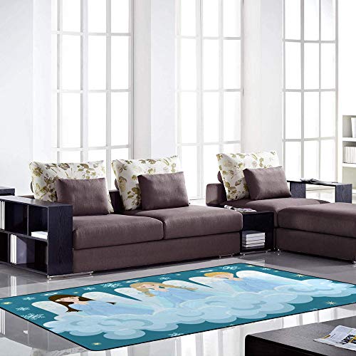 Tapis de salon bleu Noël 183x122cm avec choeur d'anges Ruchen - 4