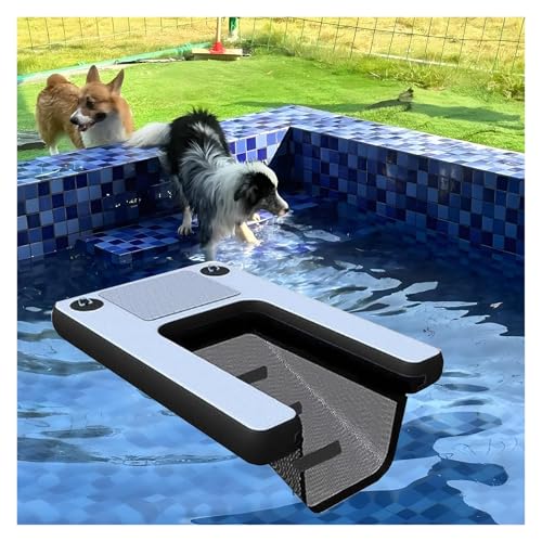 MZZKFC Lightweight Dog Dock Ramp, 39in Wide Inflatable Floating Large Dog Water Ramp Ladder for Pools, Reusable Dog Dock Platform with Pump/Rope/Repair Kit?Anti Slip(Black)