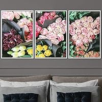 3 Piece Framed Canvas Wall Art Assorted Clusters and Colorful Bouquet Canvas Prints Home Artwork Decoration for Living Room,Bedroom - 16
