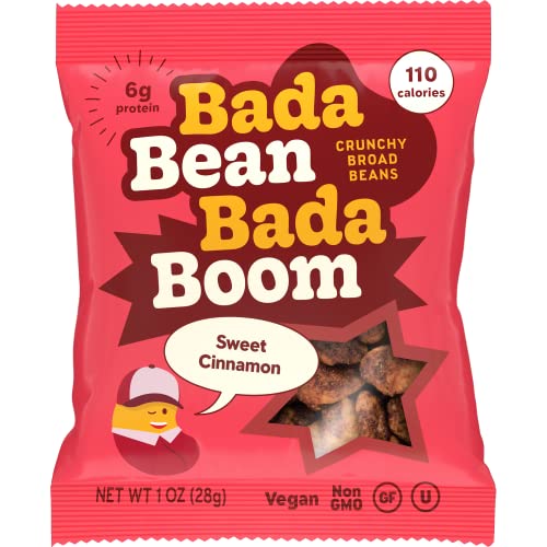 Enlightened Bada Bean Bada Boom - Plant-Based Protein, Gluten Free, Vegan, Crunchy Roasted Broad (Fava) Bean Snacks, 100 Calories Per Serving, Cinnamon, 1 Oz, 24 Pack #TOP5