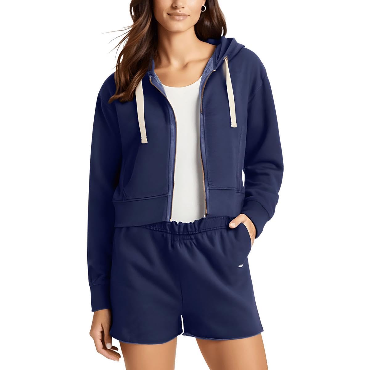Champion Bluza damska, zapinana na zamek bluza z kapturem w stylu vintage, dmuchane szkło, niebieski, S, Dmuchane szkło niebieskie, S