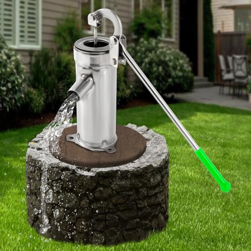 MIIWWOWO Wasserpumpe Edelstahl Handwasserpumpe Manuelle Schwengelpumpe, Well Hand Shake Saugpumpe Domestic, Wasserpumpe Manuelle Schwengelpumpe Komplettset für Gärten Parks Haus Hausgarten Yard