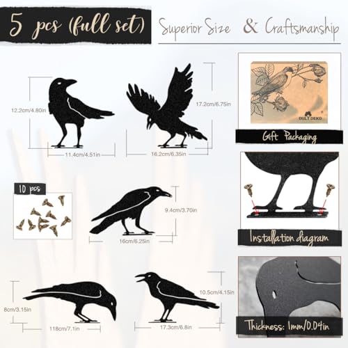 5-Count OULYDEKO Metal Raven Crow Fence Topper Garden Statues (Black) - image 7