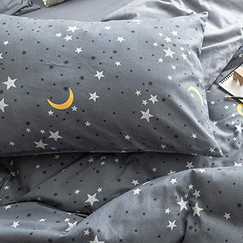 Reyos Moon Star Print Duvet Cover Set Queen Geometric Duvet Cover Cotton Grey Bedding Sets 1 Duvet Cover With 2 Pillowcases Reversible Grey Comforter Cover Or Kids Boys Girls Adults Queen Bedding Sets thumb #3