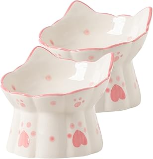 Zerodeko 2 Pçs Tigela De Cerâmica Para Animais De Estimação Tigela Para Gatos De Cerâmica Tigela De Água Para Animais De Estimação Suporte Bonito Tigela Para Gatos Tigela Para Comida De